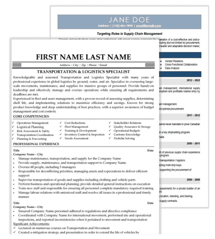 Supply Chain & Logistics Resume Samples